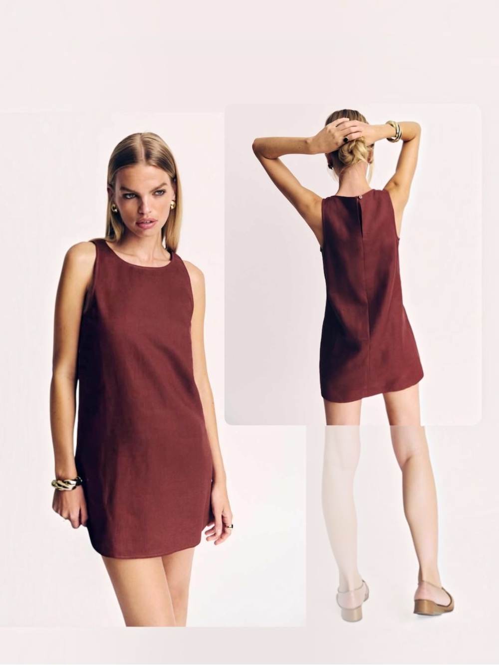 Reformation Jessi Chocolate Brown Linen Sleeveless Mini Shift Dress size 2